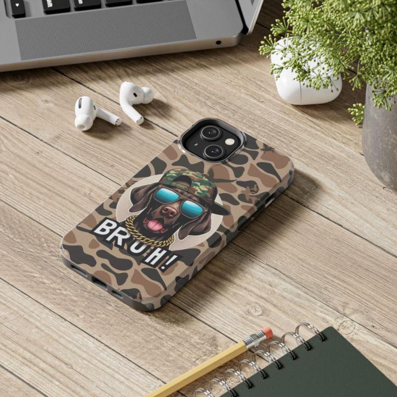 Dog In Backward cap BRUH! Phone Case, Cool & Unique Duck Hunting Design, Duck Hunting Camo iPhone Case for iPhone 15 Promax Plus Pro 15 14 13 12 11 Xr Xsmax Xs X 8 Plus 8