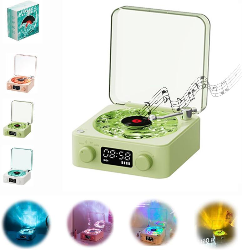 The Waves Vinyl Player,Waves Vinyl Bluetooth Speaker with Adjustable Lights,Portable Four Modes Wireless Vintage Vinyl Record Player,Bluetooth Speaker with Ambient Light for Bedroom,Office,Party