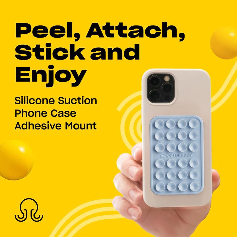 [MEGA SALE] Silicone Suction Phone Case Adhesive Mount - Hands-Free, Strong Grip Holder for Selfies & Videos - Durable, Easy to Use - Iphone & Android Compatible - 2.25″ X 3.25″, Baby Blue