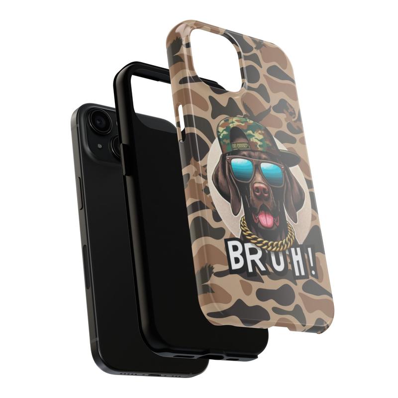 Dog In Backward cap BRUH! Phone Case, Cool & Unique Duck Hunting Design, Duck Hunting Camo iPhone Case for iPhone 15 Promax Plus Pro 15 14 13 12 11 Xr Xsmax Xs X 8 Plus 8