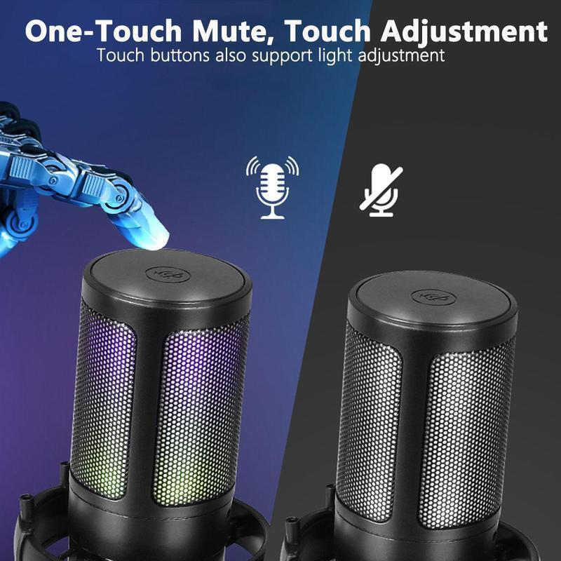 USB Microphone, USB Gaming Mic with Anti-vibration Mount, Mini Mic with RGB Light, Noise Cancellation Condenser Mic for Streaming & Podcasting