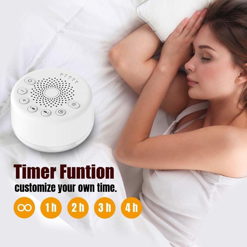 White Noise Machine with 25 Soothing Sounds and Night Lights with Function 32 Levels of Volume and 5 Sleep Timer Powered by AC or USB for Sleeping Relaxation (White)