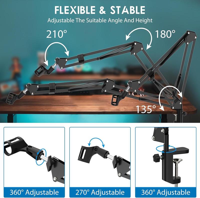 Microphone Stand, Adjustable Microphone Des Stand for  Mic Boom Arm Stand for Broadcasting Recording, Voice-Over Sound Studio, Stages, Streaming, Singing and TV Stations