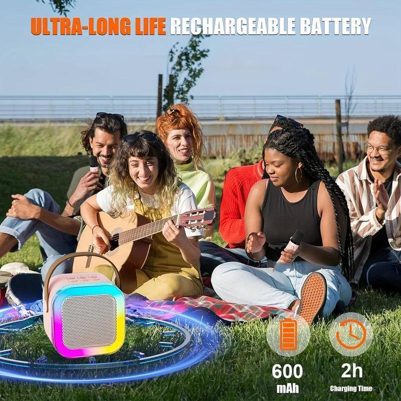 Portable Wireless Speaker with Microphone, Rechargeable Wireless Speaker with LED Light, Portable Karaoke, Outdoor Speaker for Home, Party, Camping