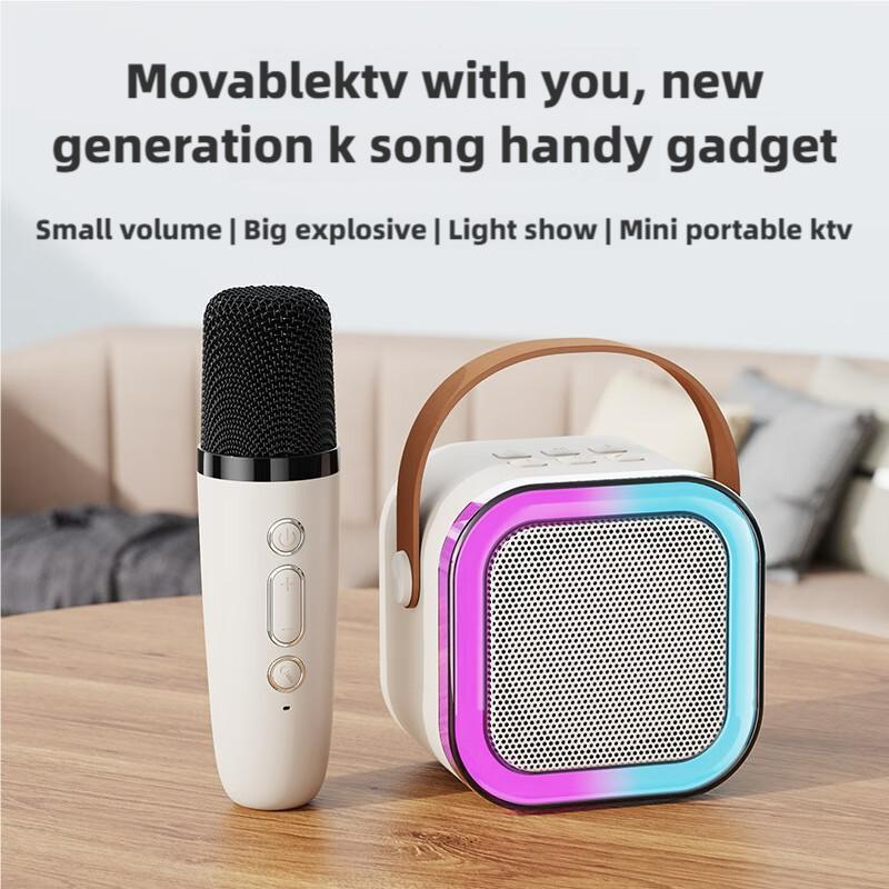 Portable Wireless Speaker with Microphone, Rechargeable Wireless Speaker with LED Light, Portable Karaoke, Outdoor Speaker for Home, Party, Camping