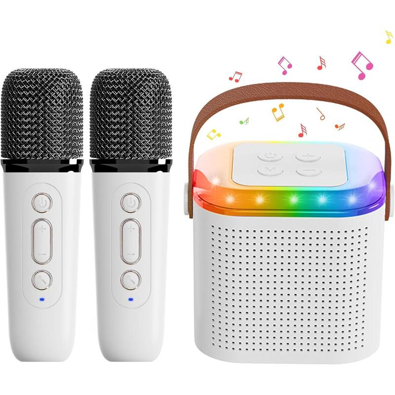 Karaoke Machine for  Adults, Portable  Speaker with 2  Microphones, LED Lights,  Toys Birthday Gifts for Boys Girls Ages 4 5 6 7 8 9 10 12+ (White)