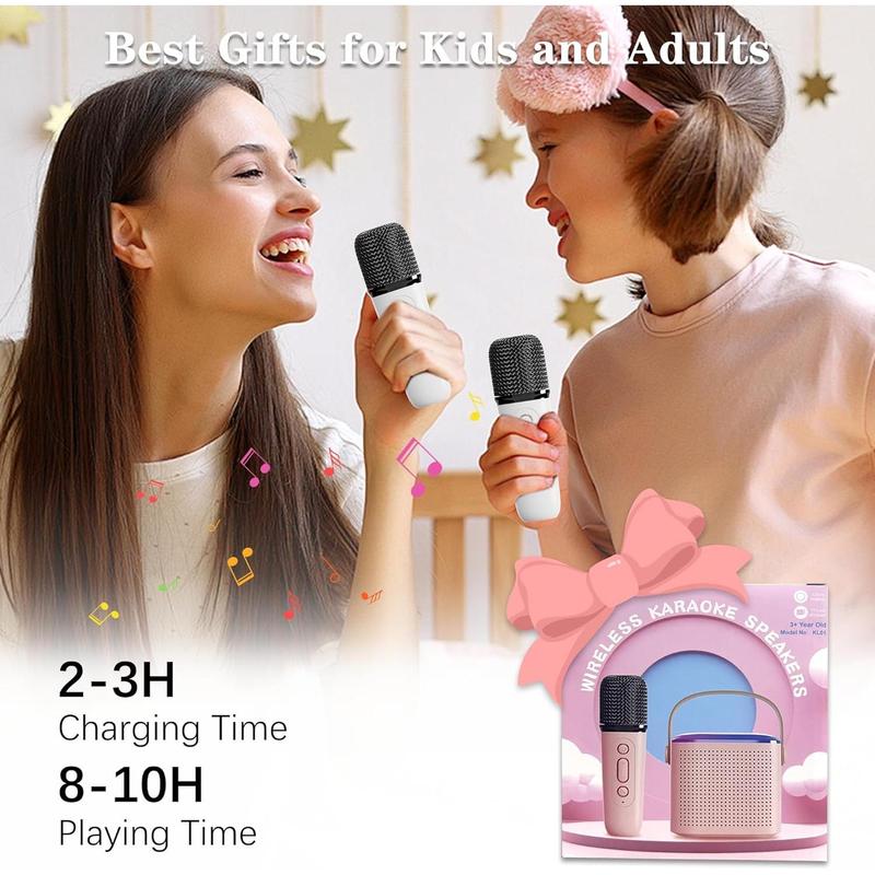 Karaoke Machine for  Adults, Portable  Speaker with 2  Microphones, LED Lights,  Toys Birthday Gifts for Boys Girls Ages 4 5 6 7 8 9 10 12+ (White)