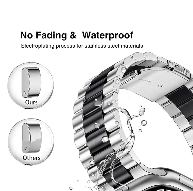 Stainless Steel Apple Watch Band and Case for Men and Women, Compatible with 45mm, 44mm, and 42mm Apple Watches, Suitable for Series 9 8 7 6 5 4 3 2 1 SE SE2 (Silver+Black, 42mm 44mm 45mm) Accessories Wearable