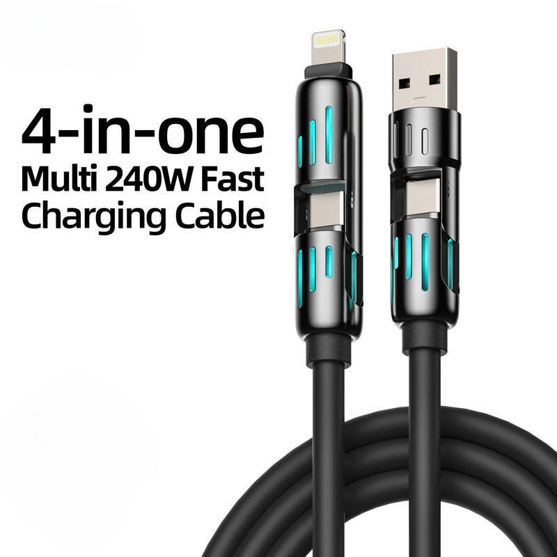 4-in-1 Multi USB Charging Cable with USB A,Type C, Lightning -MAX 240W Fast Charging & Data Sync for iPhone 16 15, iPad Pro, Samsung & Laptops