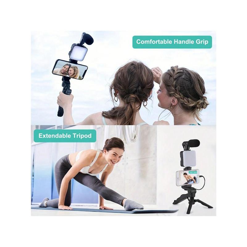 A Mobile Phone Light, Suitable For IPhone, Android, Mobile Stand, Portable Tripod, 10 Inch With Microphone, Suitable For Live Broadcasting, Video Calling, Video Blogging LED Light With Flexible Tripod Stand & Phone Holderfor Handheld Selfie