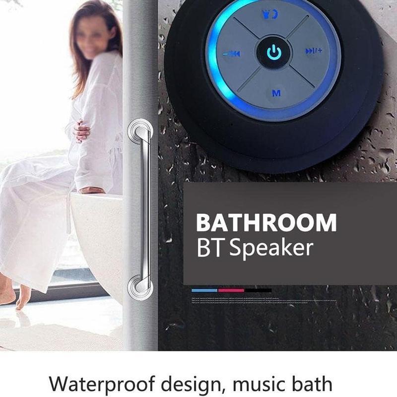 Mini Bluetooth Shower Speaker with LED light, Portable IPX4 Waterproof, Hands-Free Speakerphone. Rechargeable Using Micro USB, Wireless Stereo for Beach, Shower & Home Audio Smartphone boom  box suction cup