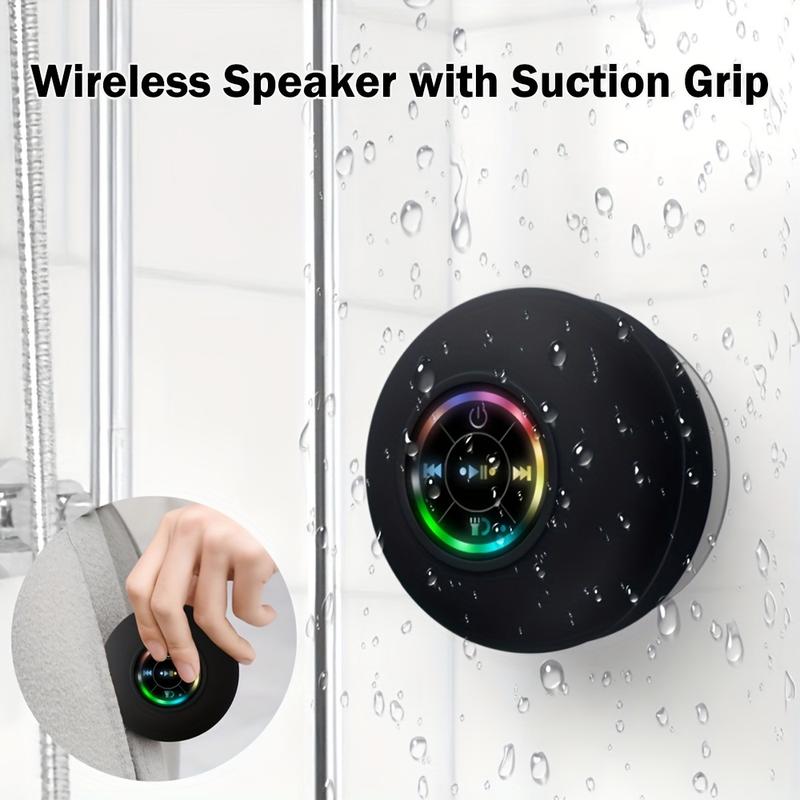 Waterproof Speaker, Portable Wireless Speaker With Suction Cup, USB Rechargeable Black Speaker With 2 Hours Play Time 3.7V 400mah Battery 5.0 Wireless Version Life For Parties, Bathroom, Travel, Home, And Outdoor (Suction Cups Must Be On A Smooth Surface