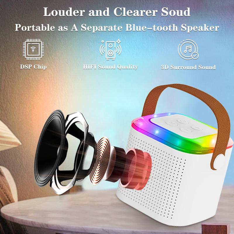 Karaoke Machine for  Adults, Portable  Speaker with 2  Microphones, LED Lights,  Toys Birthday Gifts for Boys Girls Ages 4 5 6 7 8 9 10 12+ (White)