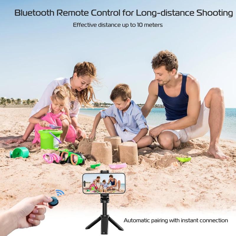 JJ02 Selfie Stick Tripod, Extendable Grip Phone Tripod with Detachable Remote Pocket Size, 3-in-1 Mini Phone Grip 2 Cold Shoe, 10m 393.7'' Wireless Shutter, Vlog Livestreaming Photography