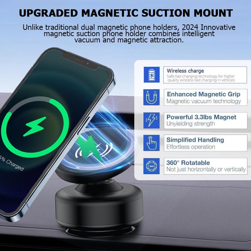 2 in 1 Car Phone Holder Wireless Charger, Vacuum Suction Car Phone Mount Charger for Dashboard, Universal Car Electrical Appliances