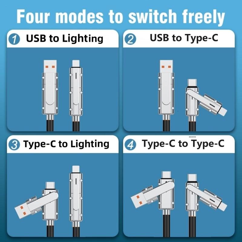 100W 4 In 1 Charging Cable, 1 Count USB-C to USB-C Fast Charging Data Cable, Charging Adapter Cable for Phone, Samsung Galaxy, LG, Google Pixel, Tablet