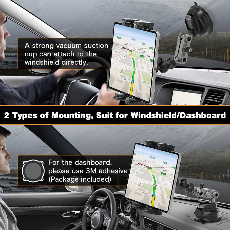 Heavy-Duty 360° Adjustable Tablet Mount - Mounts for Car Truck Dashboard Windshield - Compatible with 4.7-12.9