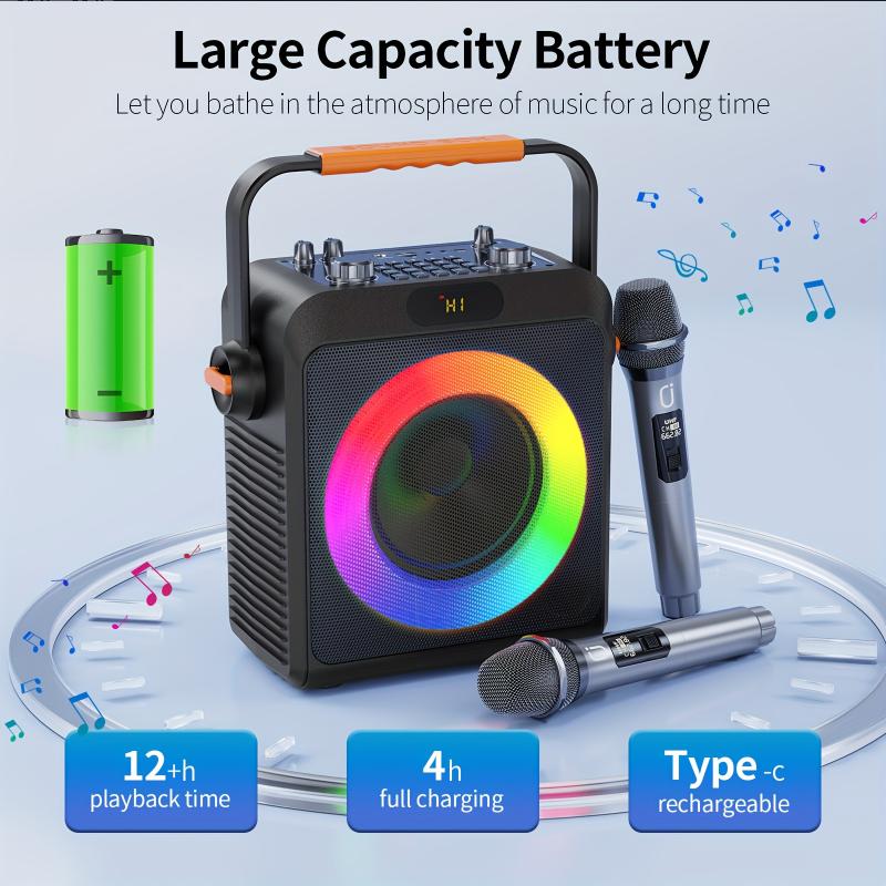 JYX T19-T Karaoke Speaker With 2 Microphones, Karaoke Machine For Adult, Home Wireless Speaker Karaoke System With RGB Light, Live Streaming Function Summer Wireless Karaoke Speaker With Wireless Microphone