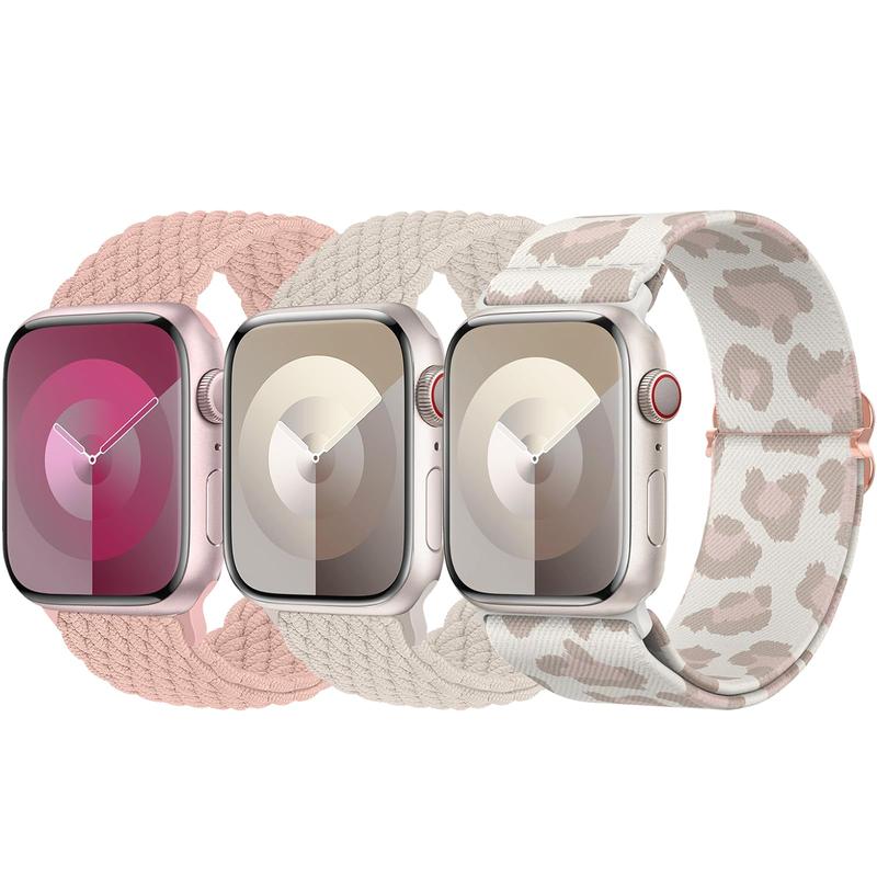 Stretchy Bands Compatible for Apple Watch Band Women 38mm 40mm 41mm 42mm 44mm 45mm 49mm, Nylon Braided Breathable Straps for iWatch Series 9 8 7 6 SE 5 4 3 2 1 Ultra Ultra 2 Wearable Adjustable