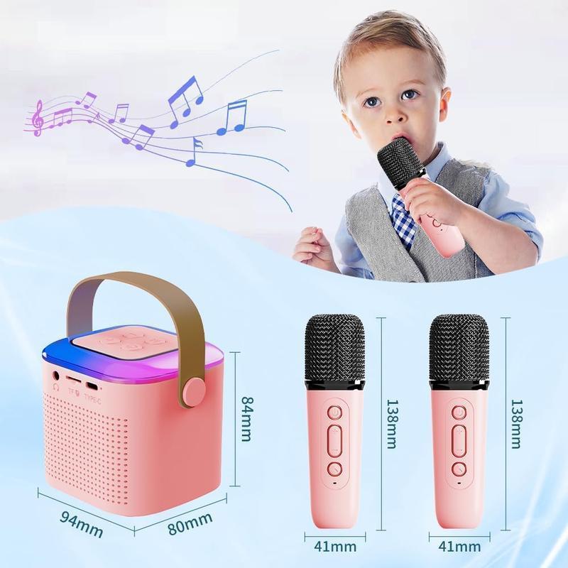 Mini karaoke machine with microphone sound system, portable karaoke machine with 2 wireless microphones, birthday gifts for girls and children aged 4-12, family gatherings