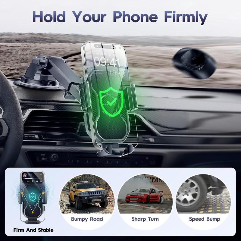 Car Phone Holder Mount - [ Bumpy Roads Friendly ] Phone Mount for Car Dashboard Windshield Air Vent 3 in 1, Hand Free Mount for iPhone 14 13 12 Pro Max Samsung All Cell Phones