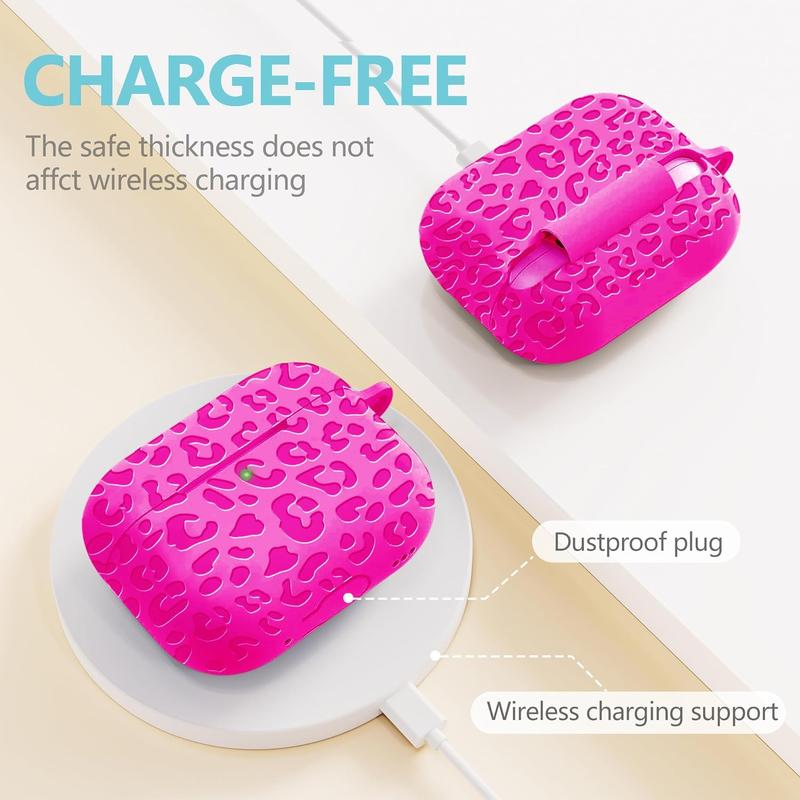 Fashion Engraving Leopard Case Compatible for Airpods Pro 2 Case Cover 2022 Airpod Pro Case Cover,Soft Silicone for Airpods Pro 2nd Generation Case,Hot Pink