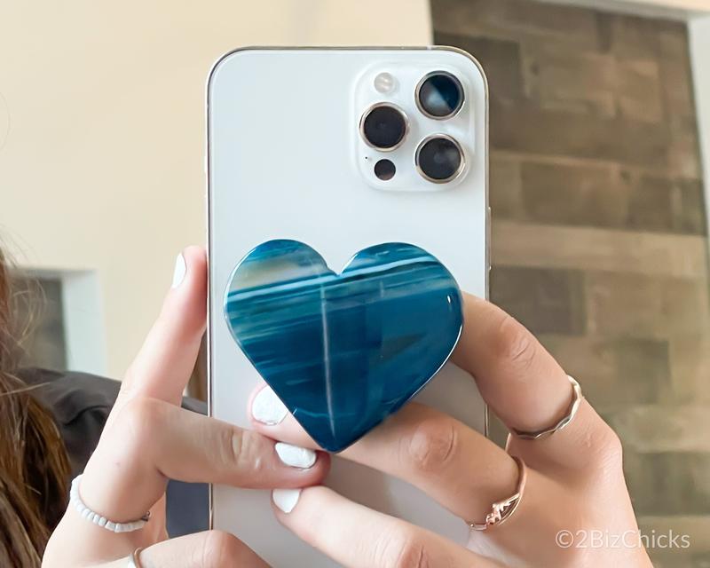 Heart Agate Phone Grip - Crystal Phone Charm & Stand - Natural Stone Accessory for Smartphones Accessories Cellphone