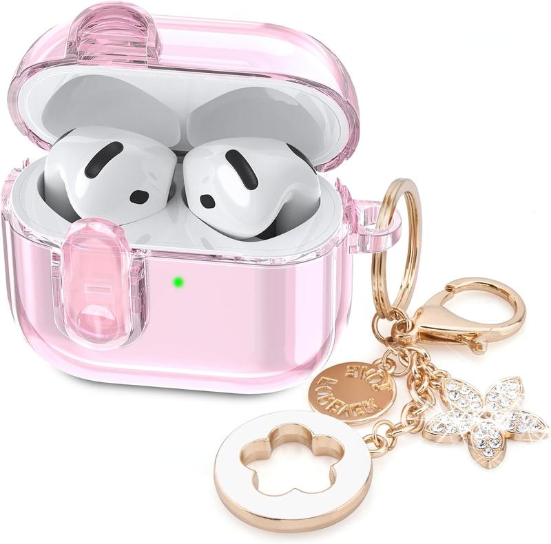 (with Safety Lock) Clear Case Compatible with Cute  Airpods 4 Cases 2024 Women,  Soft TPU Transparency Air pods 4 Gen Case iPods 4 Earbuds Case Girl Bling Keychain for Airpod iPod 4th Gen