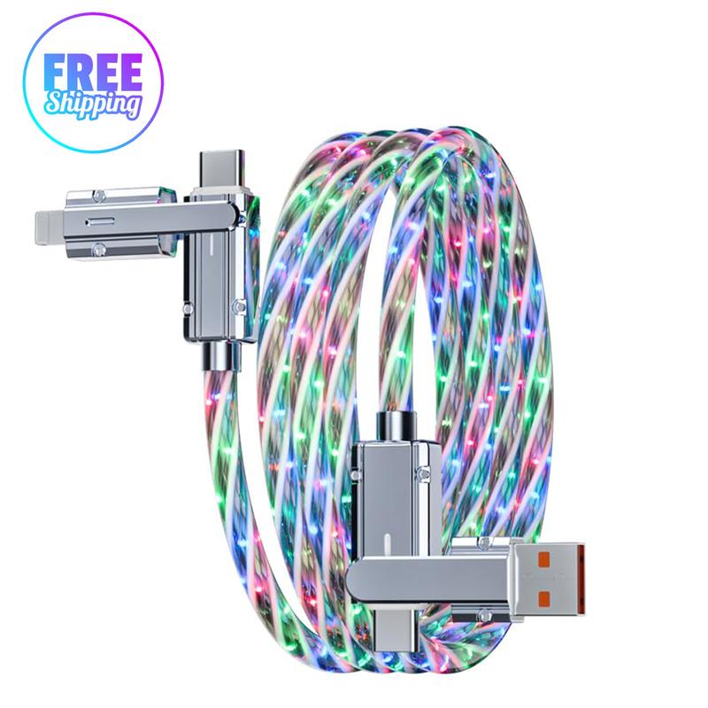 PQRQP 4-in-1 Multi Fast Charging Cable 4FT,LED Light Up USB C CableFast Charging with Hook-and-Loop Fastener Multi iPhone Charger Cord for iPhone 16 15 Pro Max 15 Plus  14 13 Pro iPad Android MMacBook Samsung