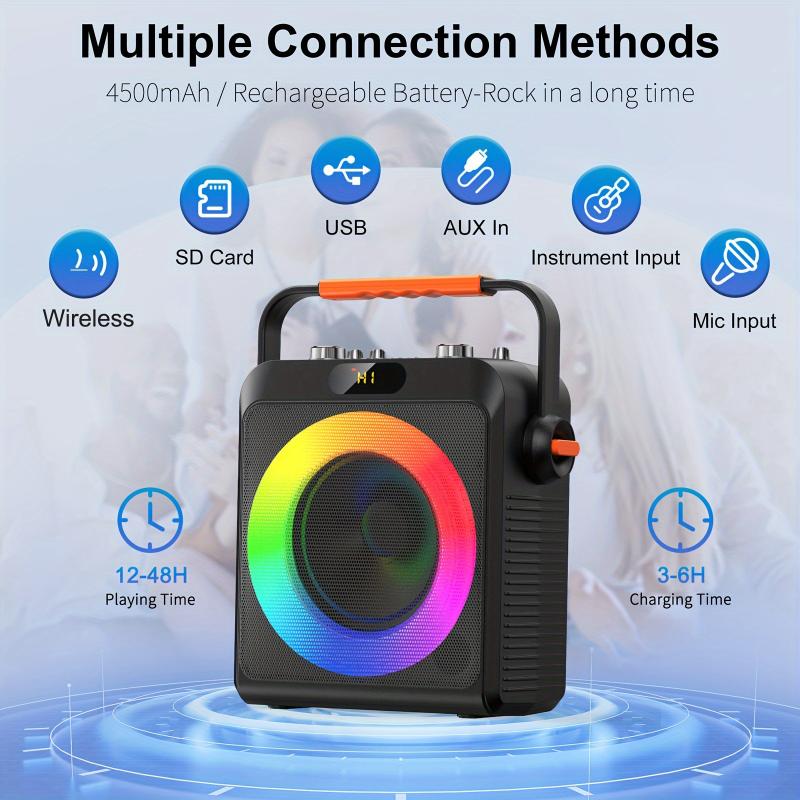 JYX T19-T Karaoke Speaker With 2 Microphones, Karaoke Machine For Adult, Home Wireless Speaker Karaoke System With RGB Light, Live Streaming Function Summer Wireless Karaoke Speaker With Wireless Microphone