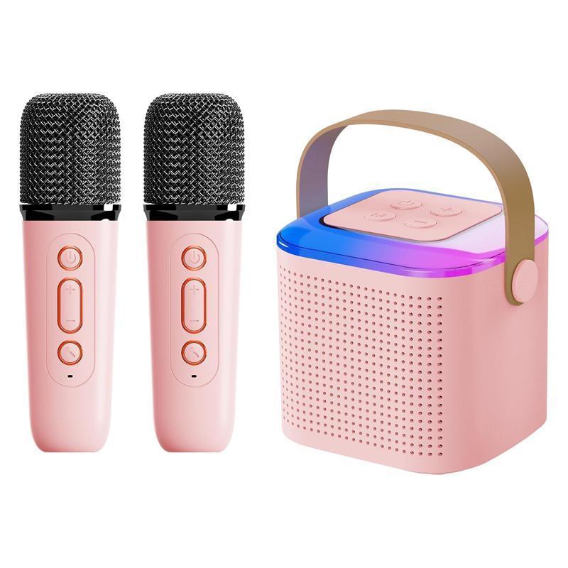 Mini karaoke machine with microphone sound system, portable karaoke machine with 2 wireless microphones, birthday gifts for girls and children aged 4-12, family gatherings