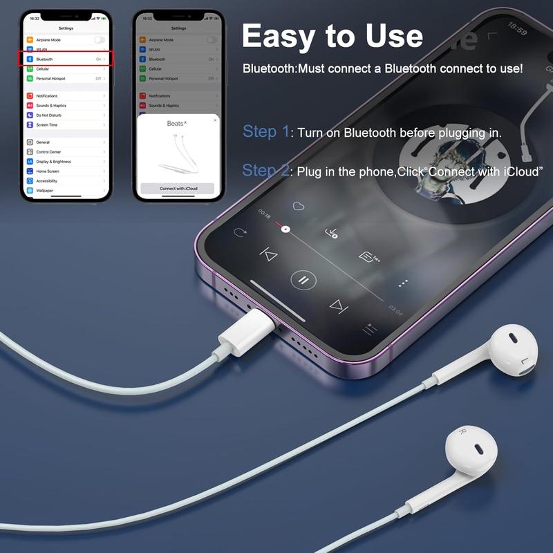 iPhone Wired with Lightning Connector [Apple MFi Certified] Wired Earphones with Microphone Volume Control Music and Calling Headphones for iPhone 14 13 12 11 SE X XR XS 8 7-2 Pack