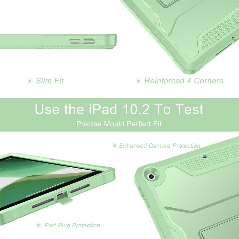 Soke Case For IPad 9Th 8Th 7Th Generation 10.2-Inch (2021 2020 2019 Release), With Built-In Screen Protector And Kickstand, Rugged Full Body Protective Cover For Apple IPad 10.2 Inch - Matcha Green