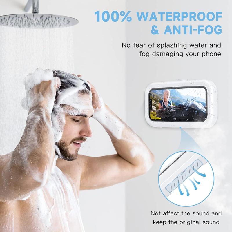 Shower Phone Holder , 360 Rotation Shower Phone Case, Anti-Fog High Sensitivity Touch Screen Phone Holder for Bathroom Wall Mirror Bathtub, Compatible with 4.7