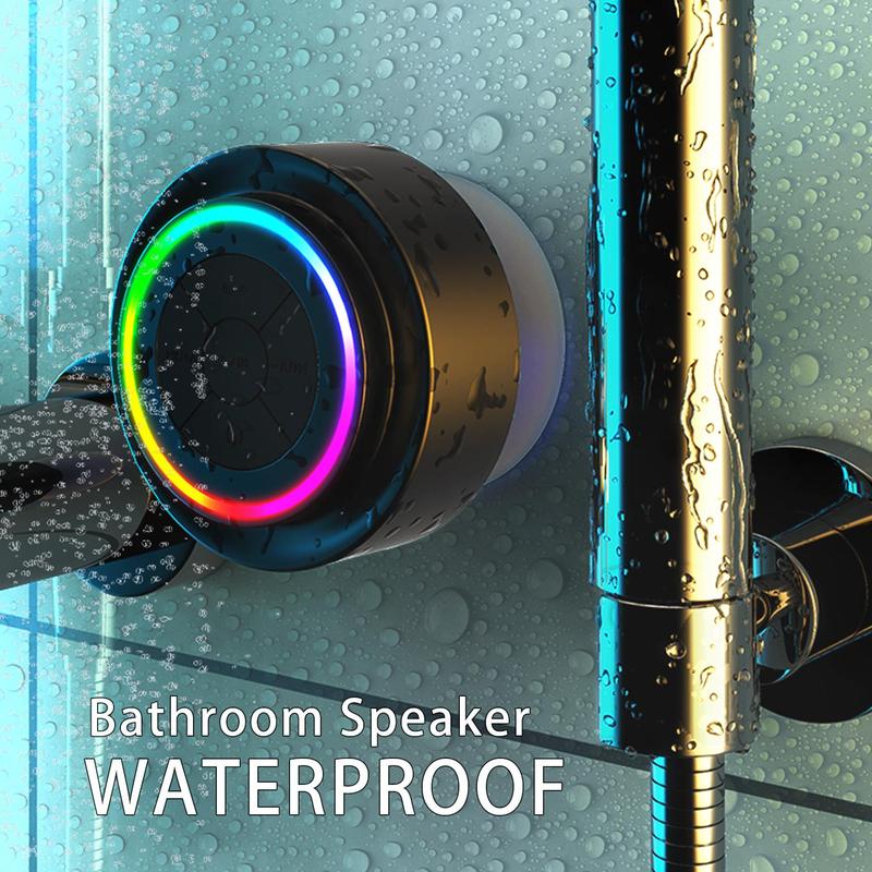 Portable Wireless Speaker, Waterproof Speaker with RGB Light, Rechargeable Bluetooth-compatible Speaker for Bathroom, Outdoor, Beach, Travel, Party