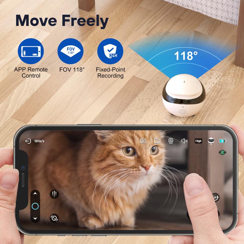 Enabot Ebo SE Pet Camera Home Security Camera, Movable Indoor WiFi Cam, 2 Way Talk, Night Vision,1080P Video, Self Charging Rechargeable Wireless Camera for Pet Baby Elderly