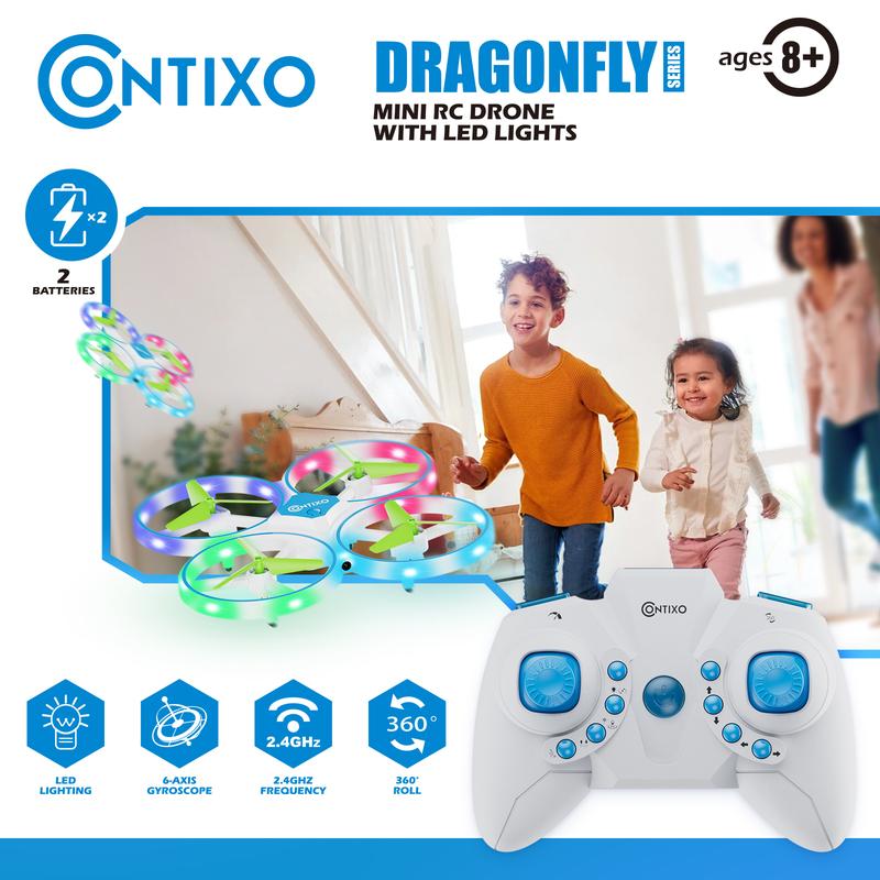 Contixo Dragonfly Mini Drone for Kids, Auto Takeoff, Altitude Hold, 360° Stunts, LED Lights, 16-Min Flight Cameras Colorful