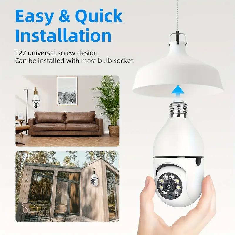 WESECUU Light Bulb Security Camera For Home,2.4 5Ghz-Wireless 3MP HD,Infrared Night Vision,355° Pan Tilt, 2-Way Audio,Human Detection,Alexa Compatible