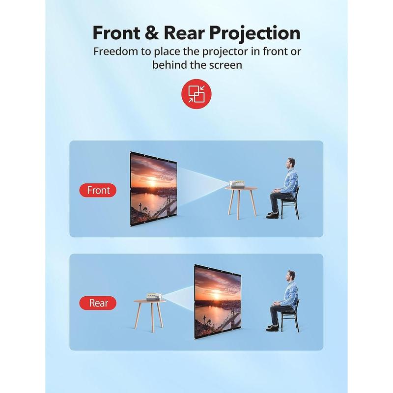 Projector Screen, 120 inch Portable Projector Screen Indoor Outdoor Projection Screen 16:9 4K HD Wrinkle-Free Foldable Movie Screen for Backyard, Double Sided Projection for Home Theater