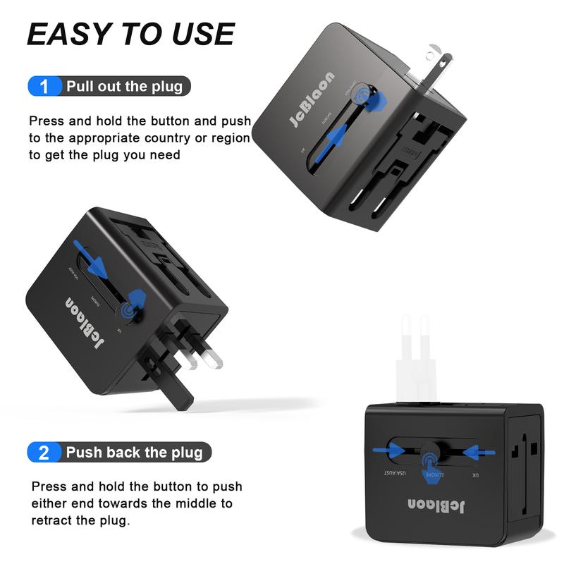 Travel Adapter, Worldwide All In One Universal Travel Adaptor AC Power Plug Adapter Wall Charger With USB-C And USB-A Charging Ports For USA EU UK AUS