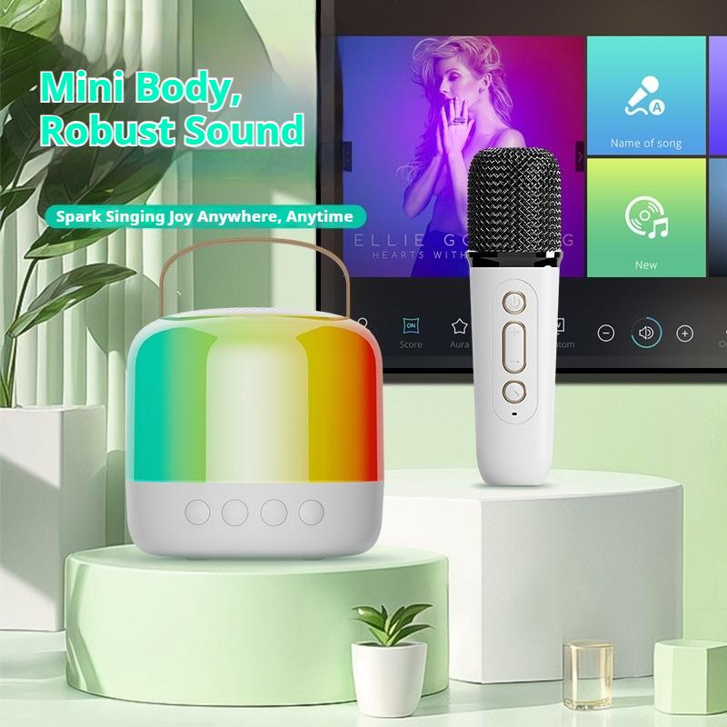 Y6 Q21 Karaoke Machine for Kids Adults, Portable Bluetooth Mini Karaoke Microphone Singing Speaker with 2 Wireless Mic and Light,Toys for All Smartphones,Birthday, Family, Home Party, Audio