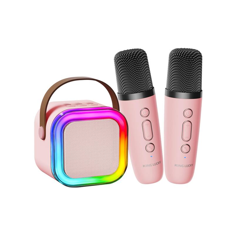 Mini Karaoke Machine For Kids Gifts Adults (Cute Little & Portable) Bluetooth Speaker With 2 Wireless Microphones (Sound Loud) Birthday Gifts For Girls 3-12 Years Old Toddler Toys - Pink