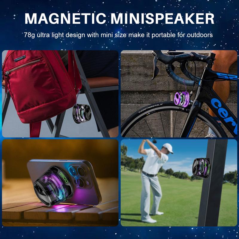 Magnetic Mini Bluetooth Speaker, G200 5W mini Speaker Wireless with Bluetooth 5.3, RGB Light, Game Mode, 7H Playtime, Portable Phone Stand for iPhone, Travel, Golf Car,for Hiking Camping,Thanksgiving Day,Christmas New Year Gift