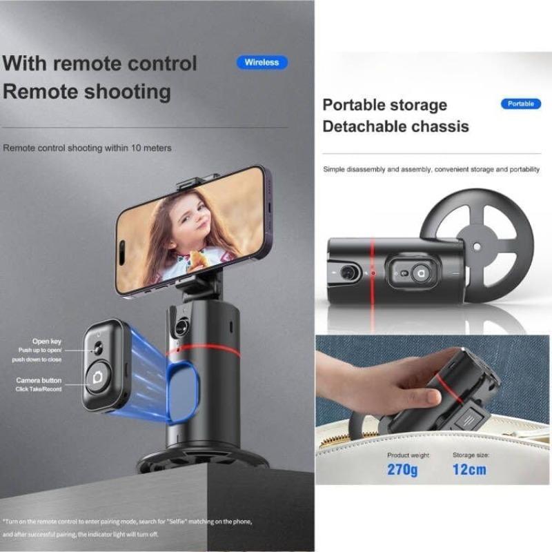 Auto Tracking Phone Holder, 360° Rotatable Phone Camera Mount, Smart Shooting Phone Tracking Stabilizer with Remote Selfie Stick for iPhone Android Phones, Content Creator Tools, Stocking Fillers Gift