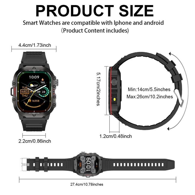 Outdoor Sports Digital Watch 2.01'' Smartphone Watch, Stylish Digital Watch with LED Lights and Outdoor Compass, Waterproof Men's Sports Watch, Wearables