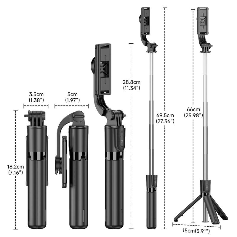 Portable Phone Selfie Stick, Wireless Remote Control Tripod Selfie Stick, Lightweight & Detachable Phone Clip for Live Streaming, Vlogging, Travel