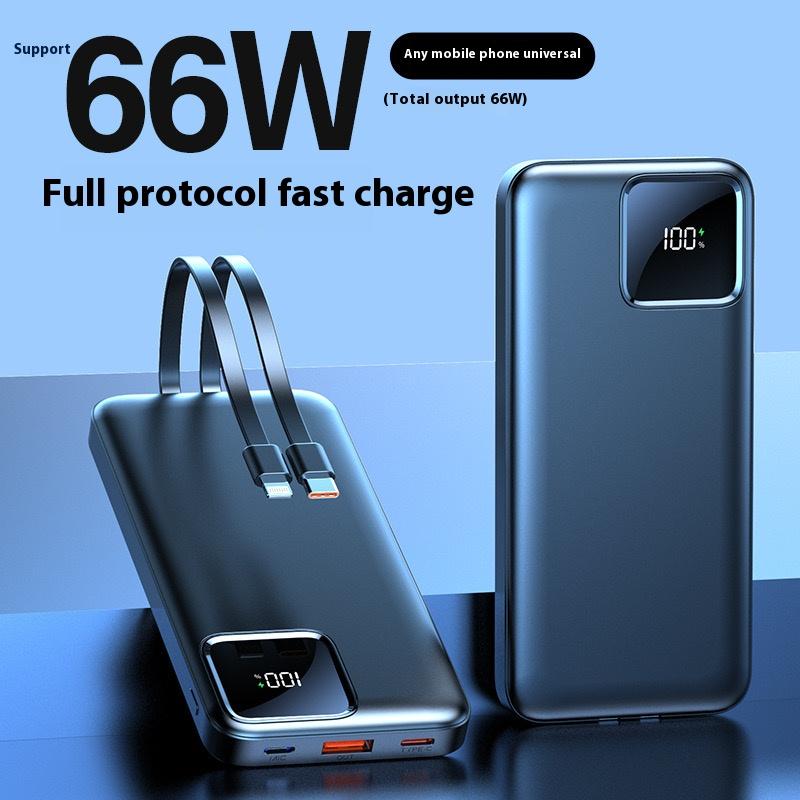 Portable charger with built-in cable, portable charger with wire Ultra-thin 10000-20000mAh travel battery pack 4 outputs 2 inputs 66W Fast charging mobile power for Samsung Google Pixel LG Mobile Phone Pad