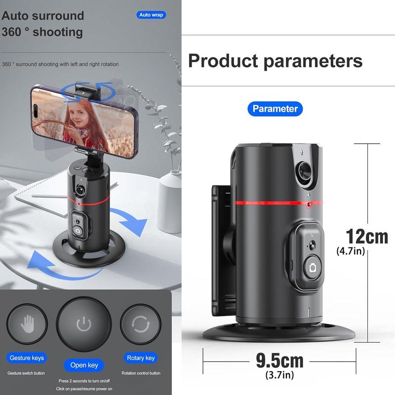 Auto Tracking Phone Holder, 360° Rotatable Phone Camera Mount, Smart Shooting Phone Tracking Stabilizer with Remote Selfie Stick for iPhone Android Phones, Content Creator Tools, Stocking Fillers Gift