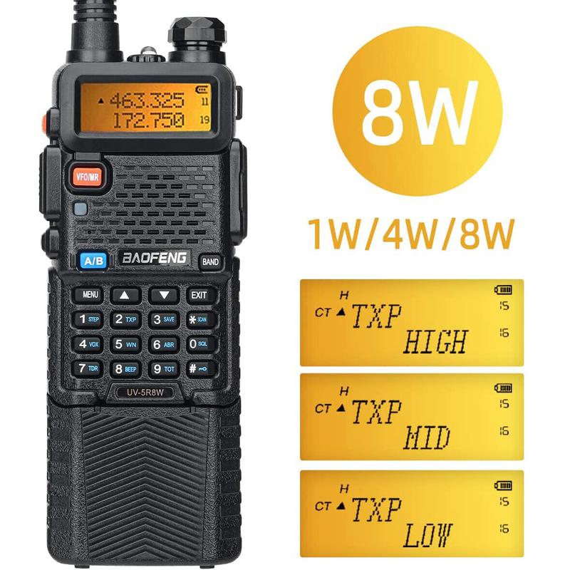 BaoFeng UV-5R 8W Tri-Power Walkie Talkie Long Range High Power Dual Band 128 CH Portable Handheld Ham Two Way Radio with 771 Soft Antenna