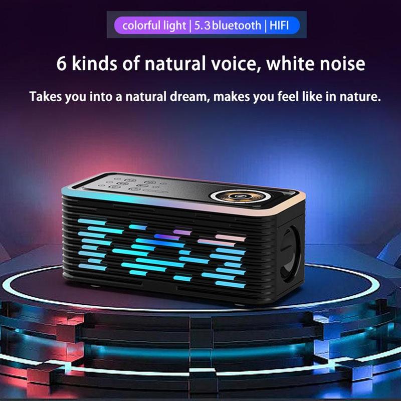 Multifunctional Wireless Speaker with Alarm Clock, USB Rechargeable BT Speaker with Wireless Charger, Sleep Sound Machine for Bedroom Relaxation & Sleep